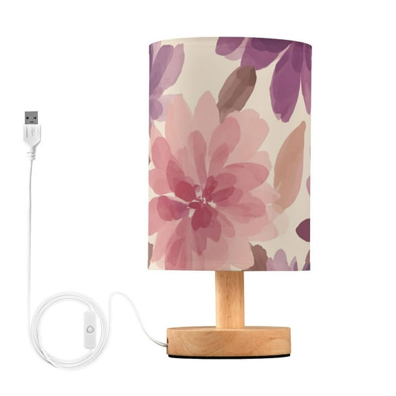 Purple Pink Flower Patel Retro Table Lamp with USB Port LED Warm Light Lamp Night Light Home Decor