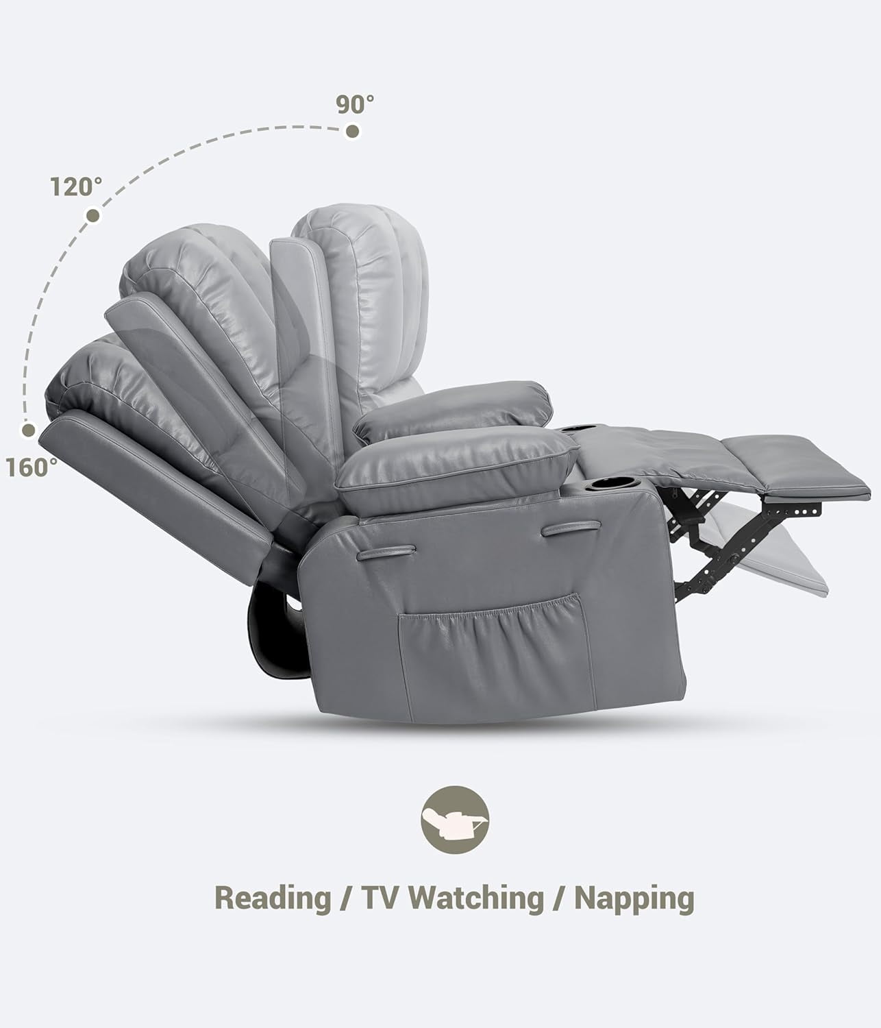 Large Leather Manual Recliner Chair with Comfortable Arms and Built-in Cup Holders, Spacious 21.2 Inch Seat Width, Perfect for Living Room Relaxation and Entertainment