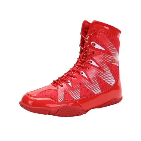 

Colisha Unisex Comfort High Top Boxing Shoes Training Breathable Boots Combat Lace Up Wrestling Shoe Red 9.5