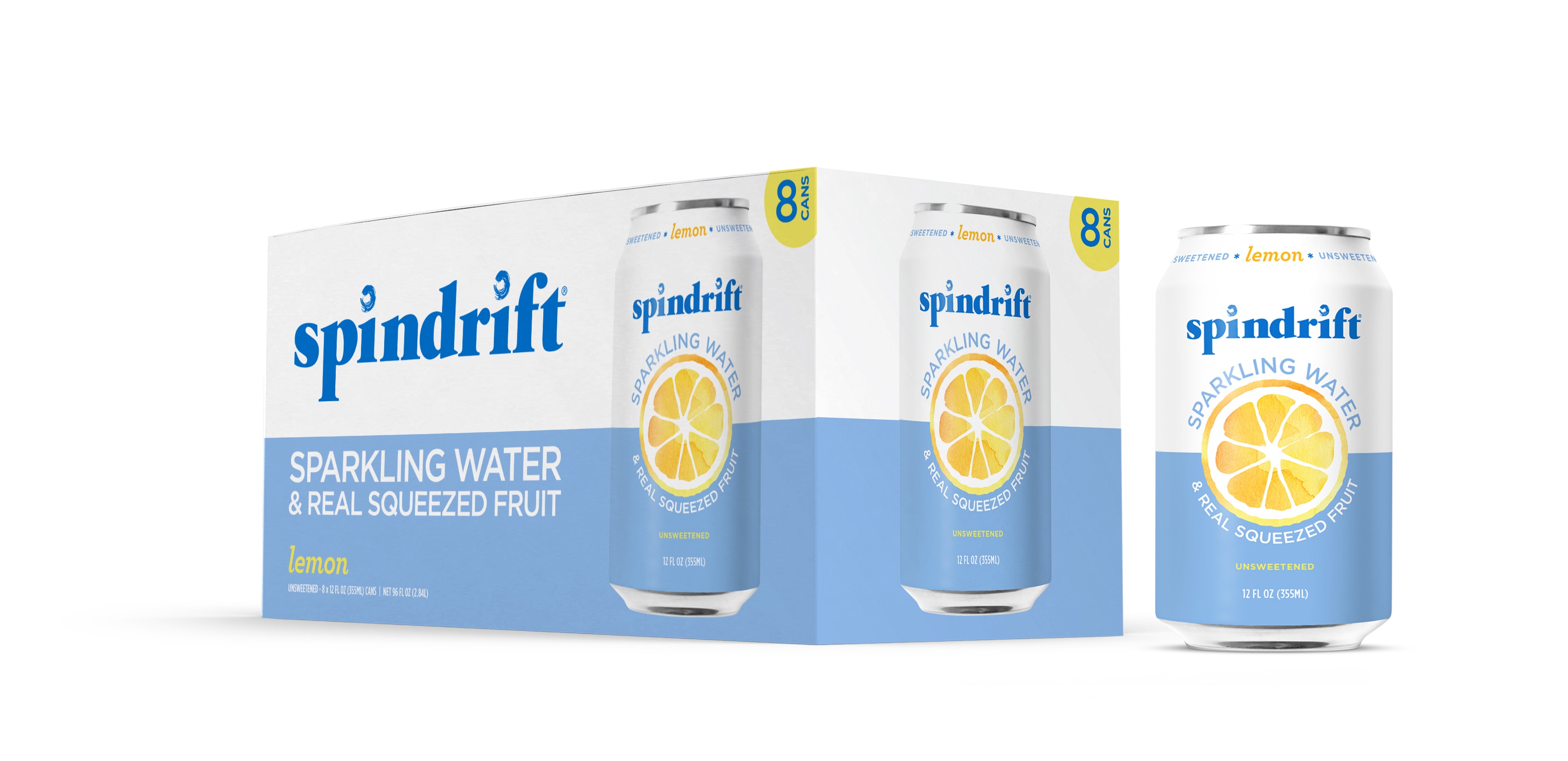 Spindrift Sparkling Water, Lemon Flavored, Made with Real Squeezed Fruit,12 fl oz, 8 Count, No Sugar Added, 3 Calories per Can - image 2 of 7