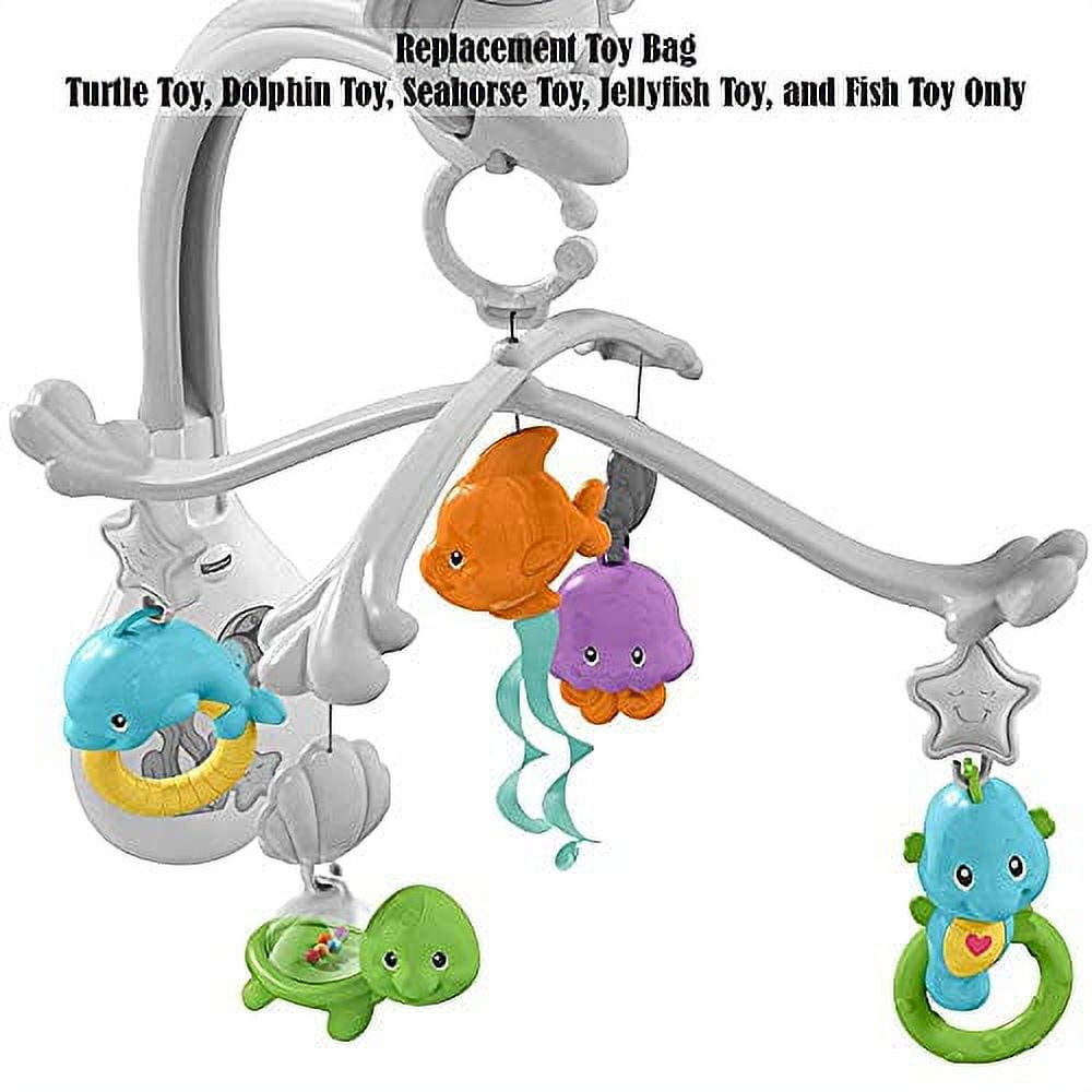 Replacement Parts for Fisher-Price 3-in-1 Soothe & Play Mobile - DFP12 ~ Replacement Toys - Turtle, Dolphin, Seahorse, Jellyfish and Fish