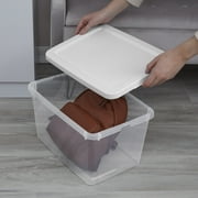 Sterilite 20 Quart Small Storage Bin, Clear Plastic Storage Container with Snap-On Lid, White