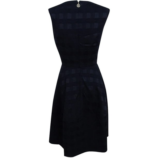 Tommy Hilfiger Womens Plaid Fit Flare Casual Dress Black 12