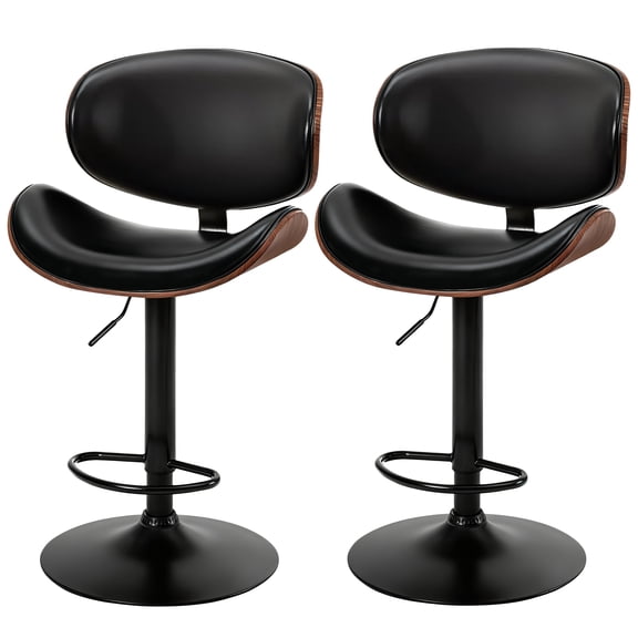 CONCETTA Swivel Bar Stool Set of 2 Pack, Adjustable Height, PU Leather Seat with Anti-slip Rubber Base, Black