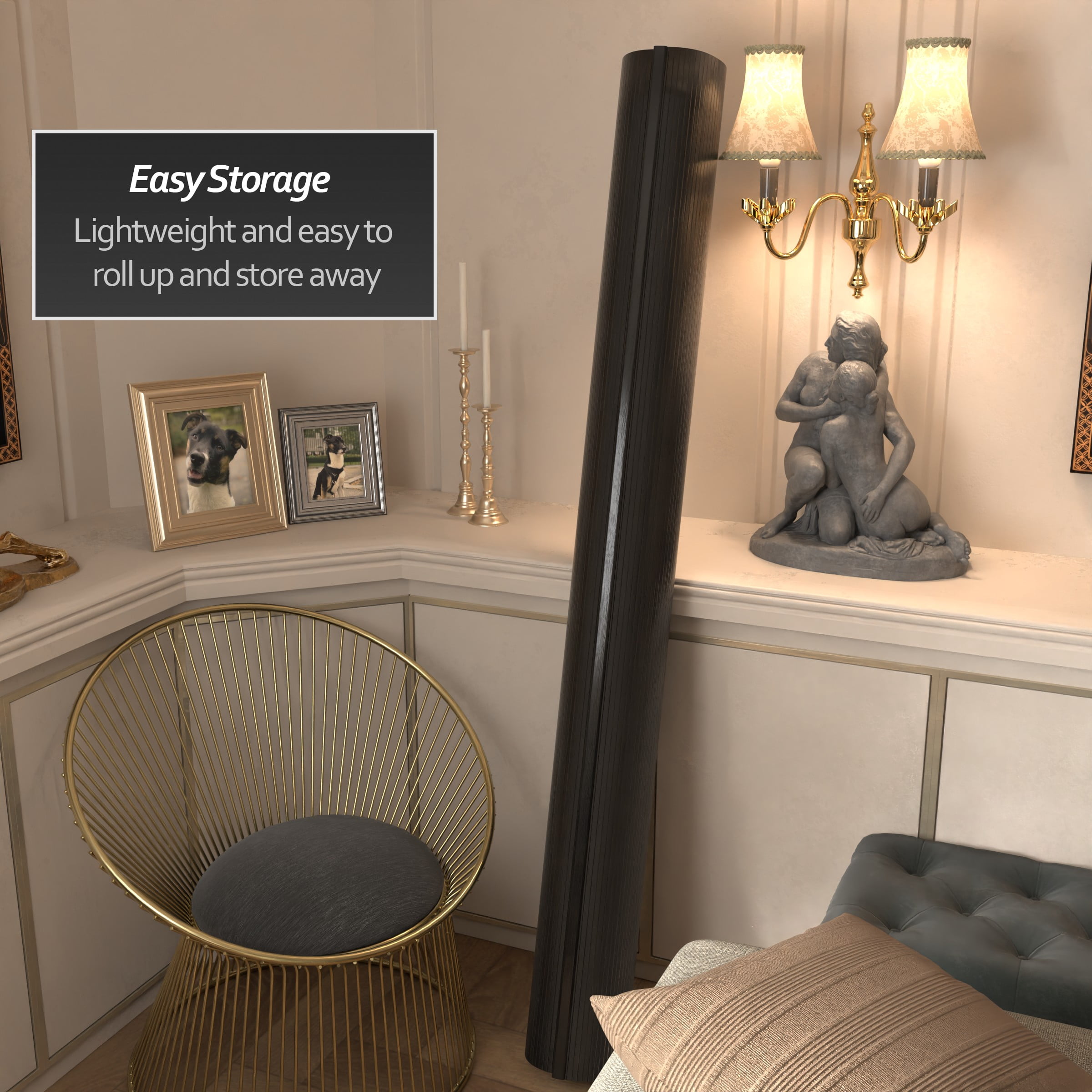 6 ft. Tall Black Bamboo Wave Room Divider Screen