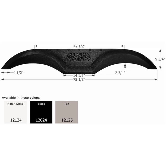 Icon Fender Skirt 12024 Tandem Axle; 75-1/8 Inch Length x 9-3/4 Inch Height; Black; ABS Plastic; Tandem; Single; Use Measurements To Determine Proper Fitment Before Ordering