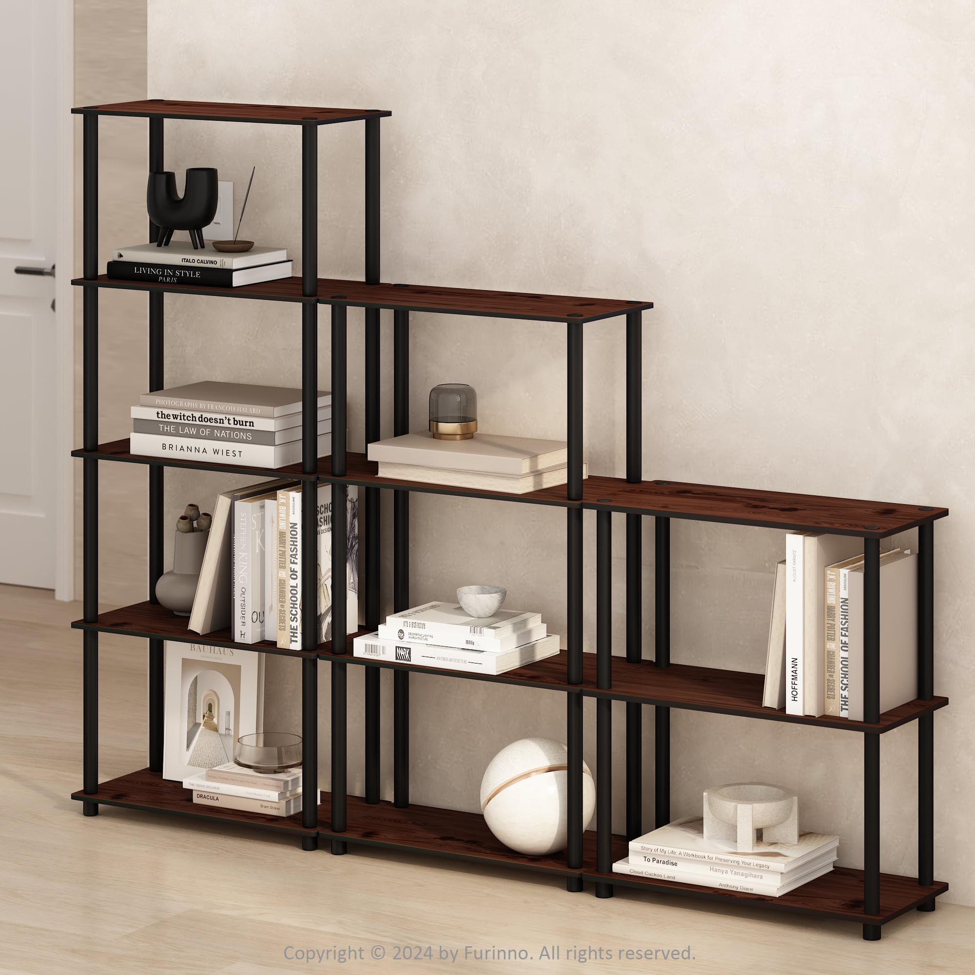 Furinno Turn-N-Tube 3-Tier Multipurpose Compact Display Rack, Shelving Unit, Bookcase, Dark Cherry