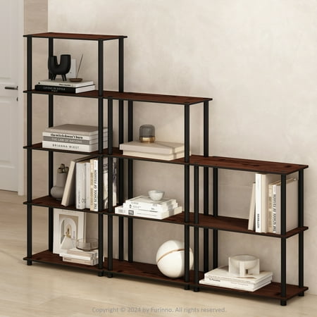 Furinno Turn-N-Tube 4-Tier Multipurpose Shelf Display Rack, Shelving Unit, Bookcase, Dark Cherry/Black