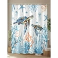 thumbnail image 4 of Blue Coastal Ocean Shower Curtain, Sea Turtle Starfish Coral Bathroom Decor Curtains Set with Hooks, White Waterproof Fabric Home Accessories， Stall 36 X 72 Inch, 4 of 6