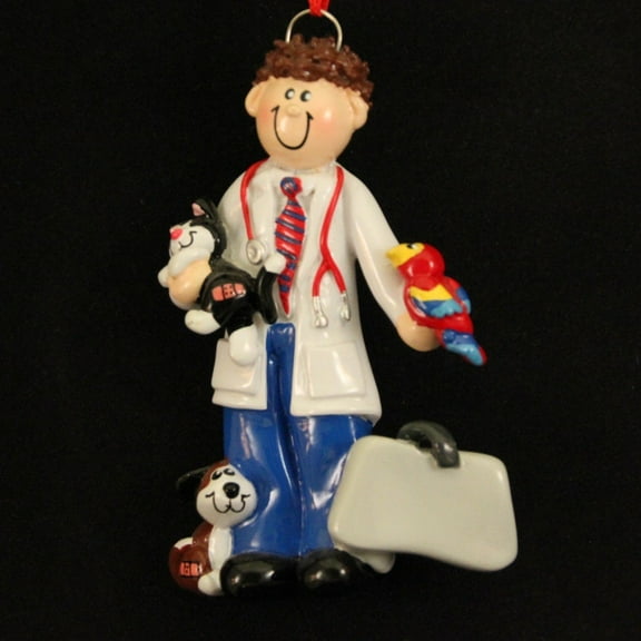 Veterinarian Man with Dog Cat and Bird Vet Christmas Ornament Tree Decoration