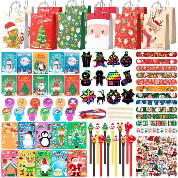 Christmas Party Supplies,Merry Christmas Party Favors Set - Christmas Party Notebook Gift Bags Slap Bracelets Sticker etc Christmas Party Favor Decorations
