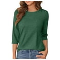 thumbnail image 1 of Camiseta de manga tres cuartos cómoda y casual de cuello redondo para mujer, 1 of 6