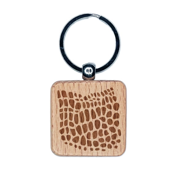 Reptile Lizard Skin Square Keychain Charm Tag - Engraved Wood