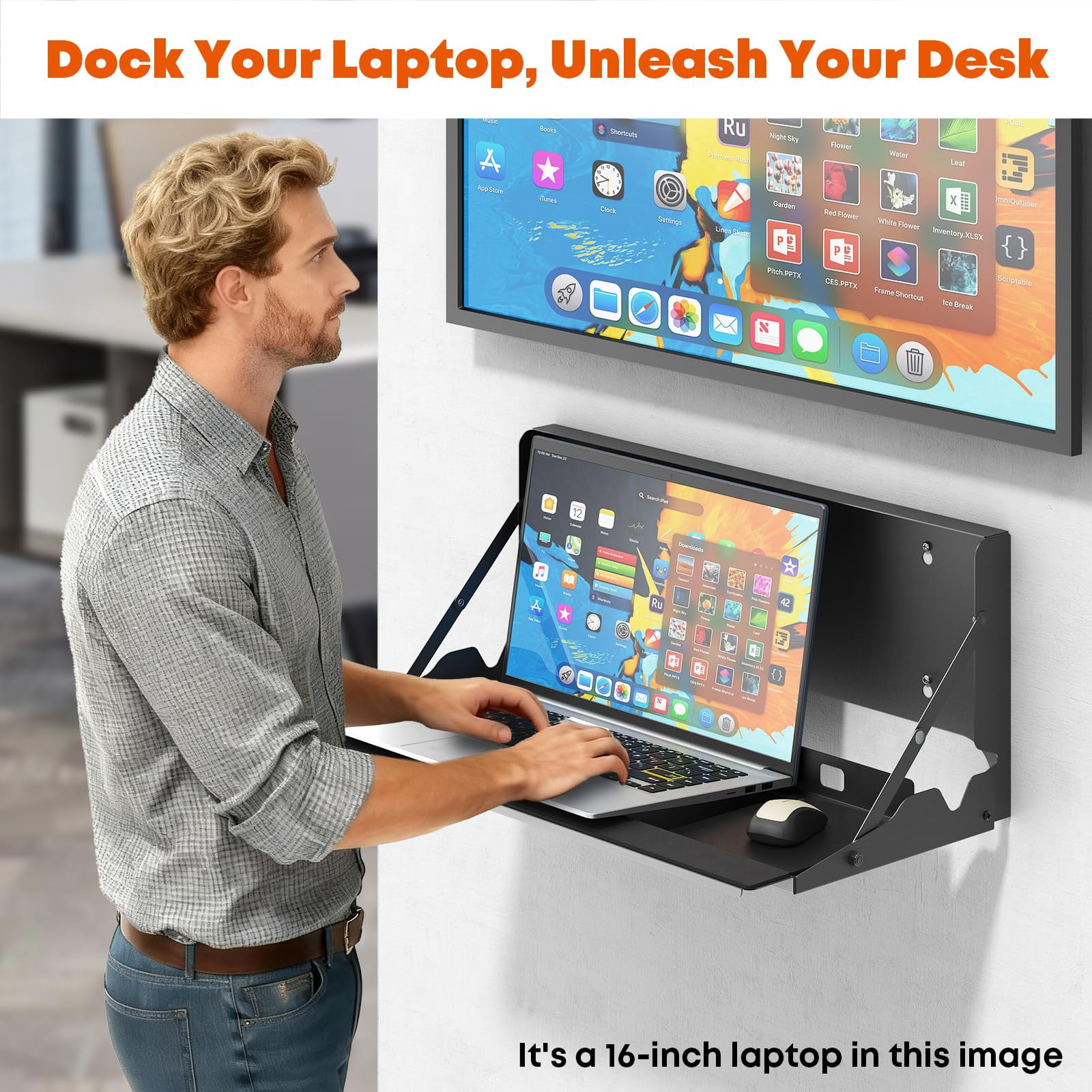 PUTORSEN Flip Down Keyboard Tray Wall-Mount - 24 Inch Computer Keyboard and Mouse Platform Tray, , Mouse Pad and Wrist Pad Included, Holds Up to 22 lbs, Black