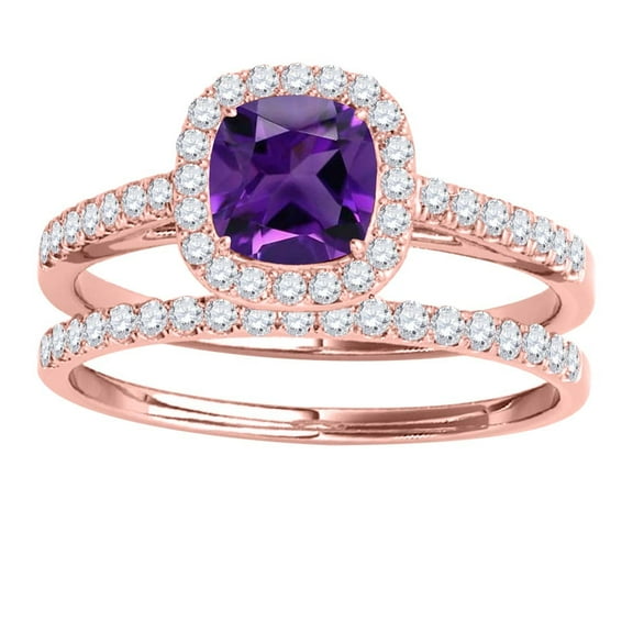 Mauli Jewels Engagement Rings for Women 1.20 Carat Cushion Shape Amethyst Bridal Set 4-prong 10k Rose Gold