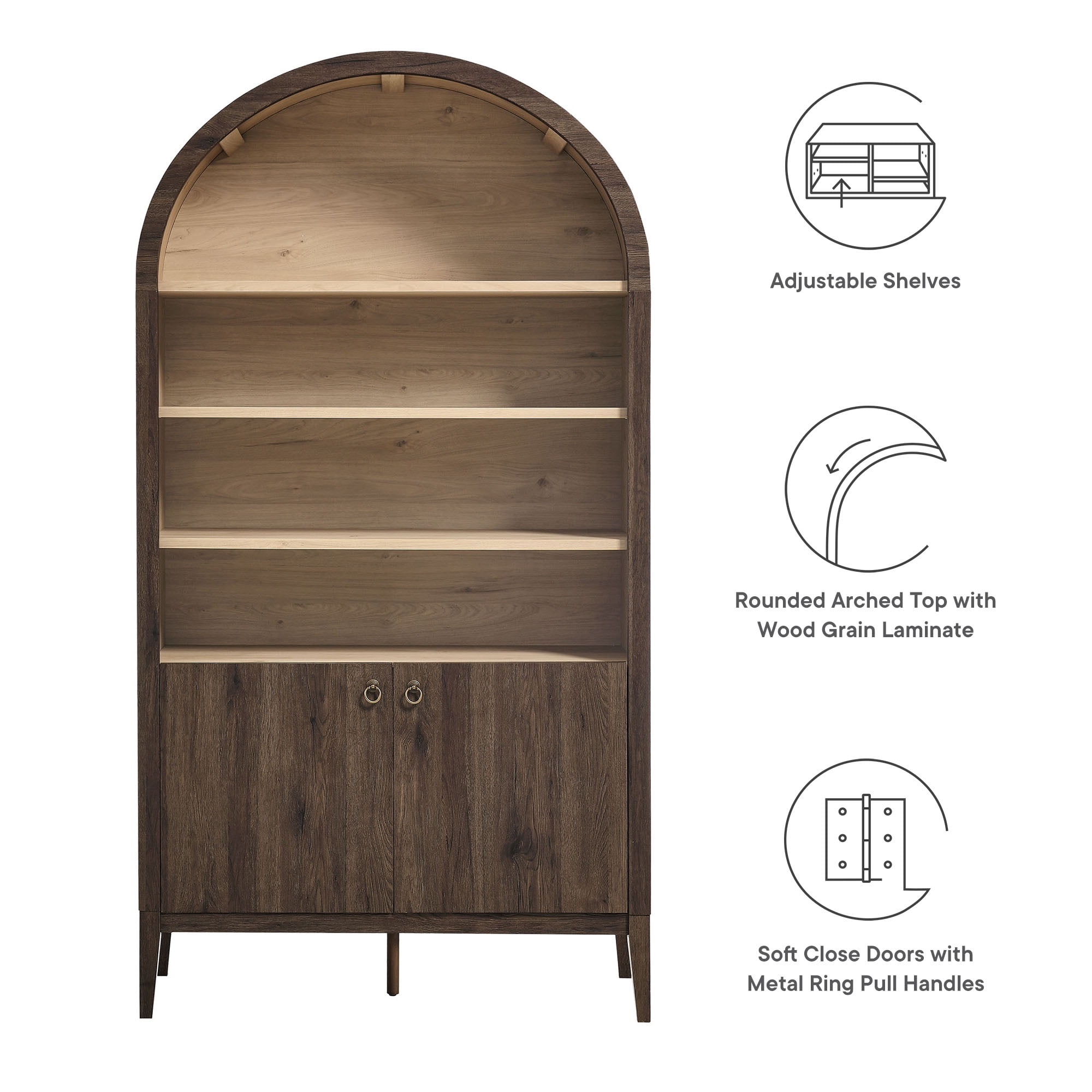 Nolan Storage Display Cabinet Bookshelf in Dark Walnut