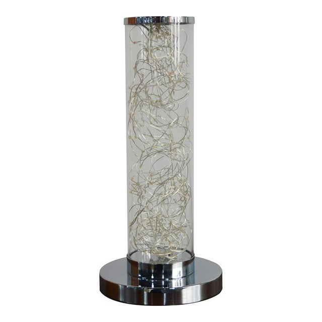 ORE International 13" Metal Rope LED Namiri Column Table Lamp in Silver Chrome