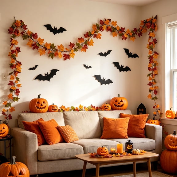 Fall Garland, 6Ft Artificial Maple Vine Fall Leaves Garland, Fake Autumn Foliage Hanging Decor For Mantel Door Wall Halloween Thanksgiving Indoor Outdoor Home Autumn Decor