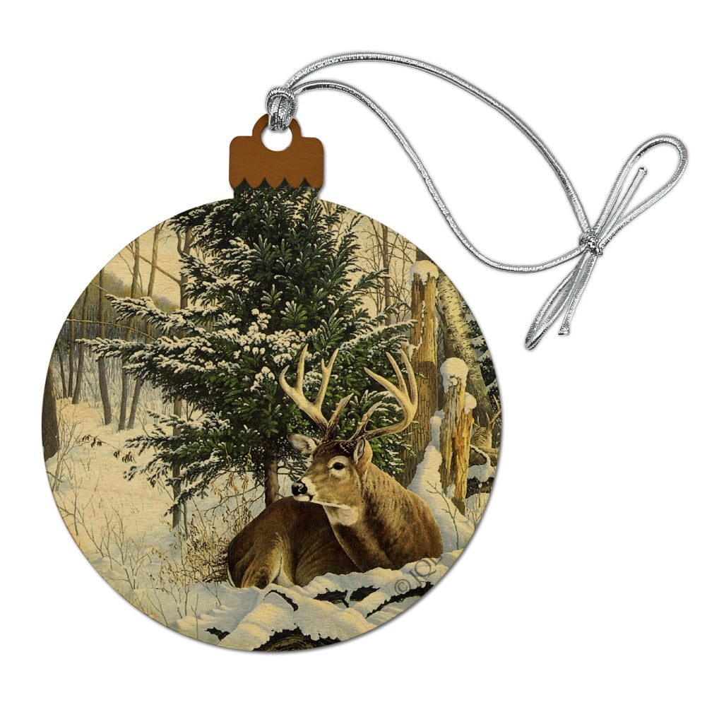 Deer in the Snow Wood Christmas Tree Holiday Ornament