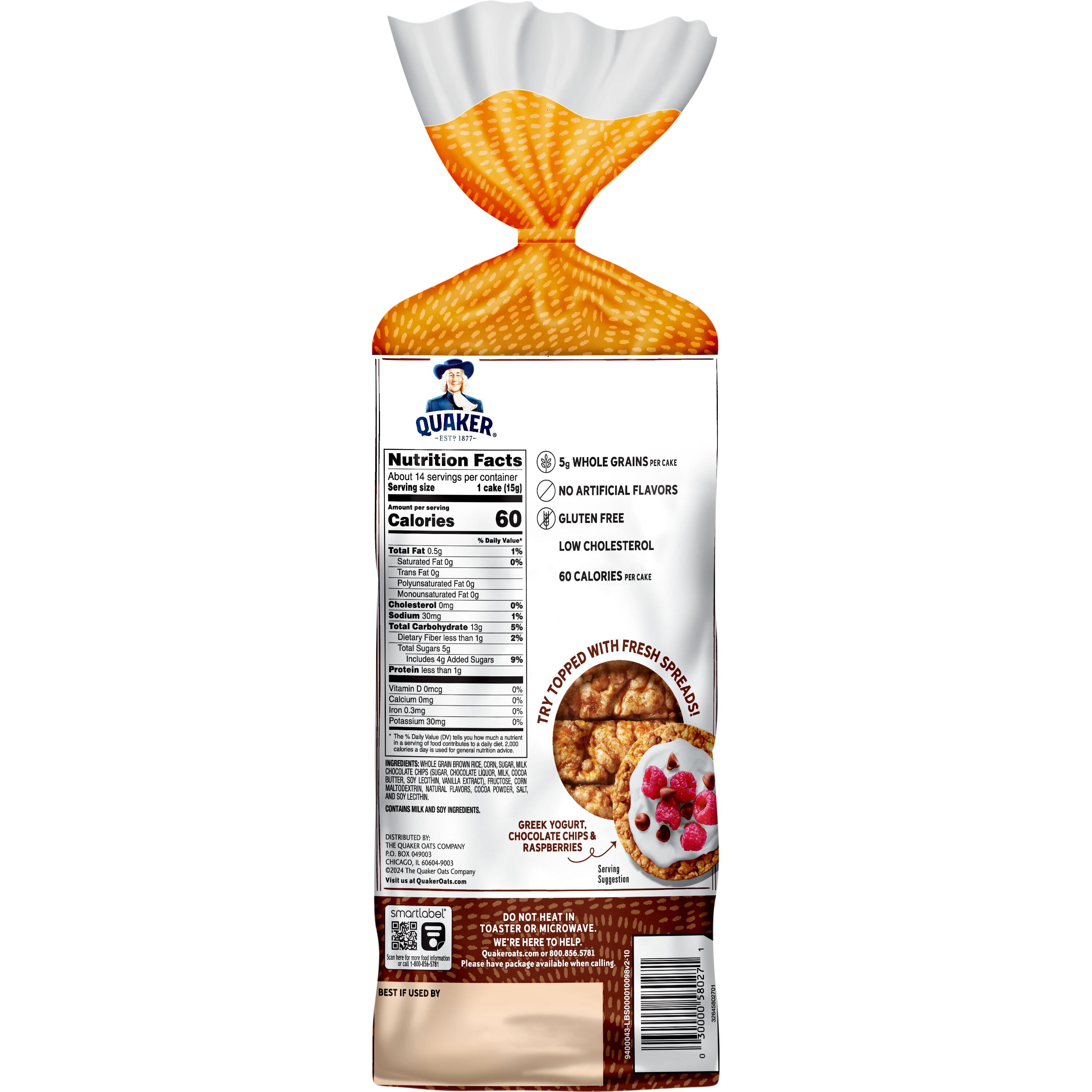 Quaker Gluten Free Caramel Chocolate Chip Rice Cakes Bag, 7.4 oz