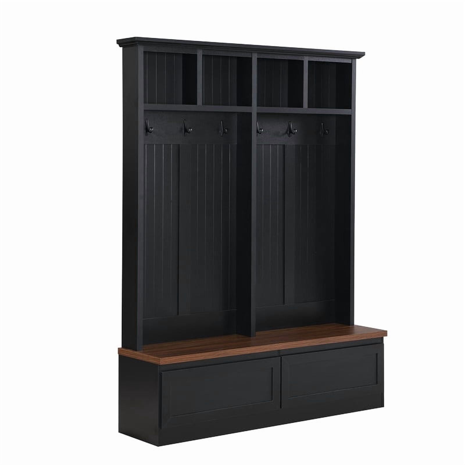 Farmhouse 4-in-1 Hall Tree with Storage Bench, Versatile Coat Rack with 2 Drawers, Entryway Organizer with 6 Hooks for Hallway, Living Room