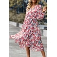 thumbnail image 3 of Vestido floral bohemio PRETTYGARDEN para mujer, cruzado con cuello en V, manga larga, talla M, 3 of 7