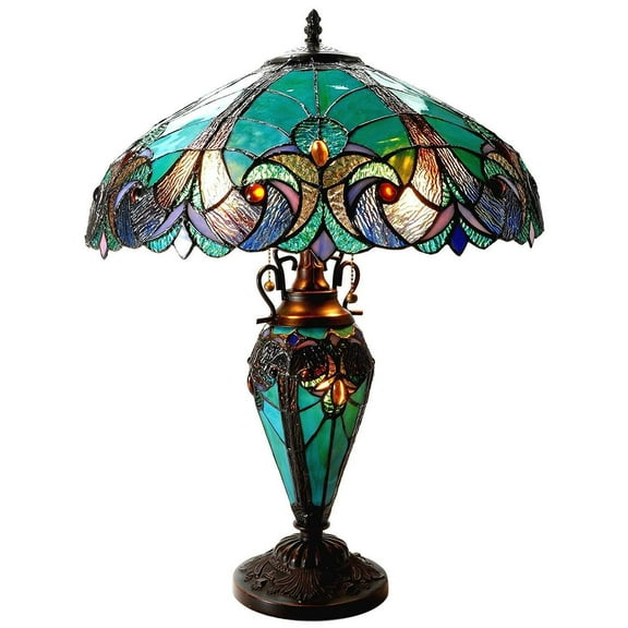 Chloe Lighting Liaison Tiffany-Style 3-Light Victorian Double Lit Table Lamp with 18" Shade