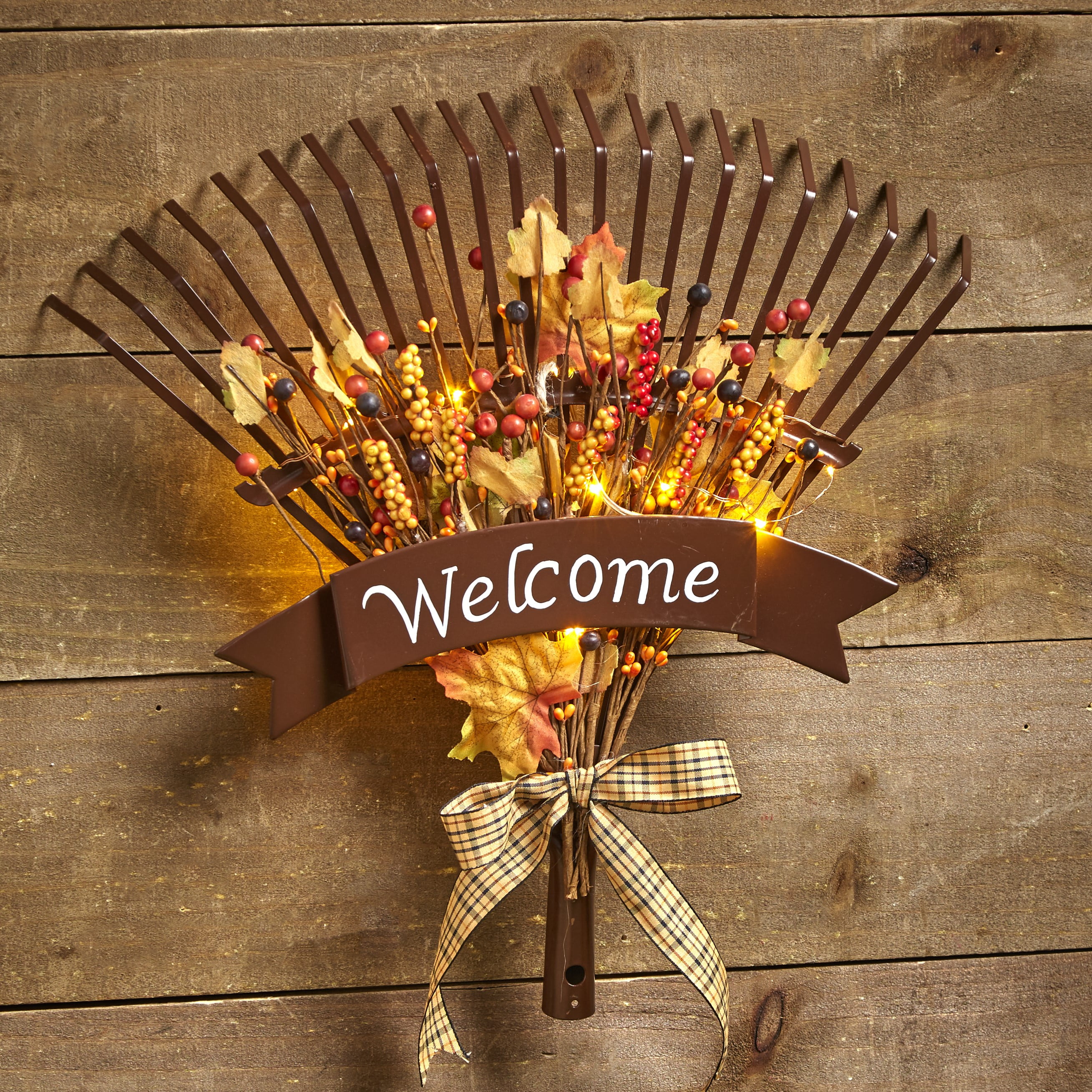 Fall Lighted Sign Rake for Hanging Harvest Decoration