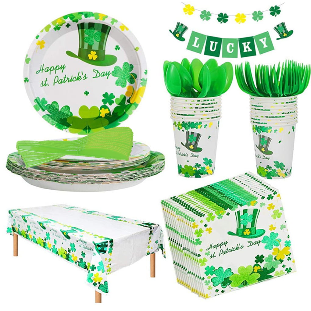 Cups & Napkins St Patrick's Day Shamrock Tableware Plates Tablecover 