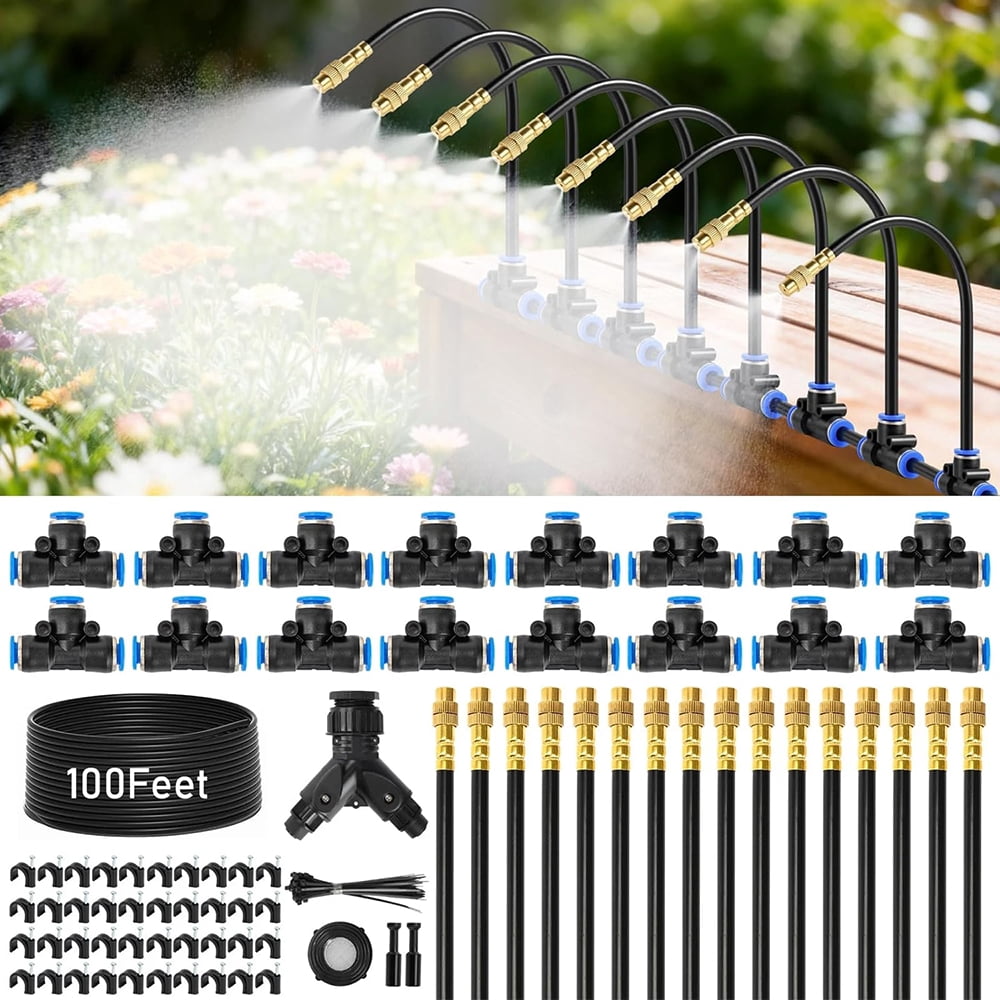 Shopmall 360° Drip Irrigation System 100Ft Adjustable Garden Irrigation Kit with Bending Dropper for Watering System for Garden Plant Lawn Patio, Spray Head Integrated Automatic Watering Set