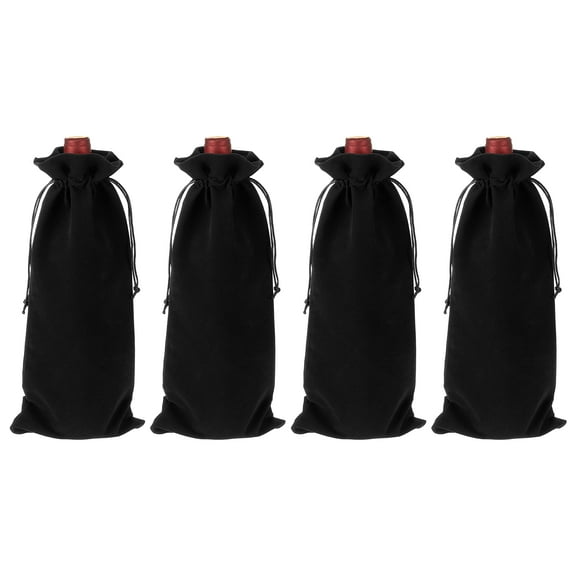 Uxcell 4 Pcs Wine Bottle Gift Bags with Drawstrings, Velvet Wine Bags Reusable Liquor Bottle Covers for Wedding Birthday Party, Black