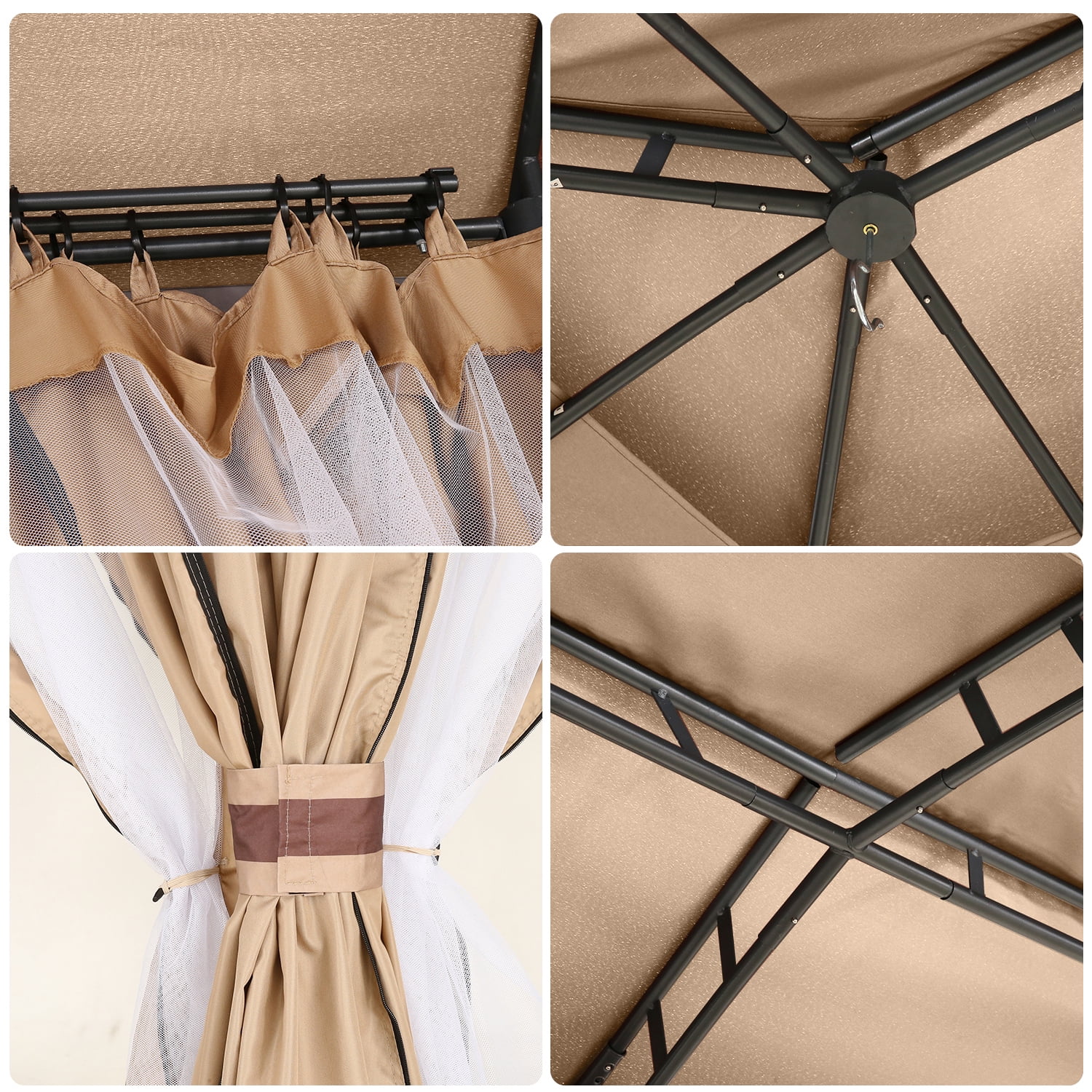 HOTEEL Heavy Duty 12X20 Outdoor Patio Gazebo with Mosquito Netting Curtains,Double-Roof Canopy Tent Gazebo for Parties,Backyards,Gardens,Khaki