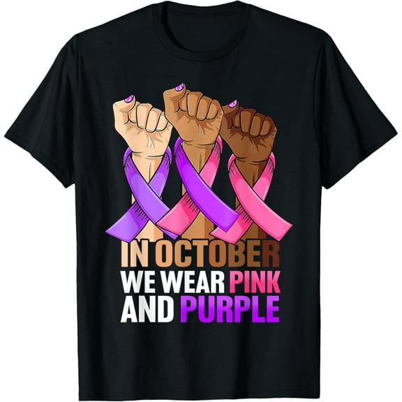Breast Cancer Domestic Violence Awareness Pink Purple Ribbon T-Shirt