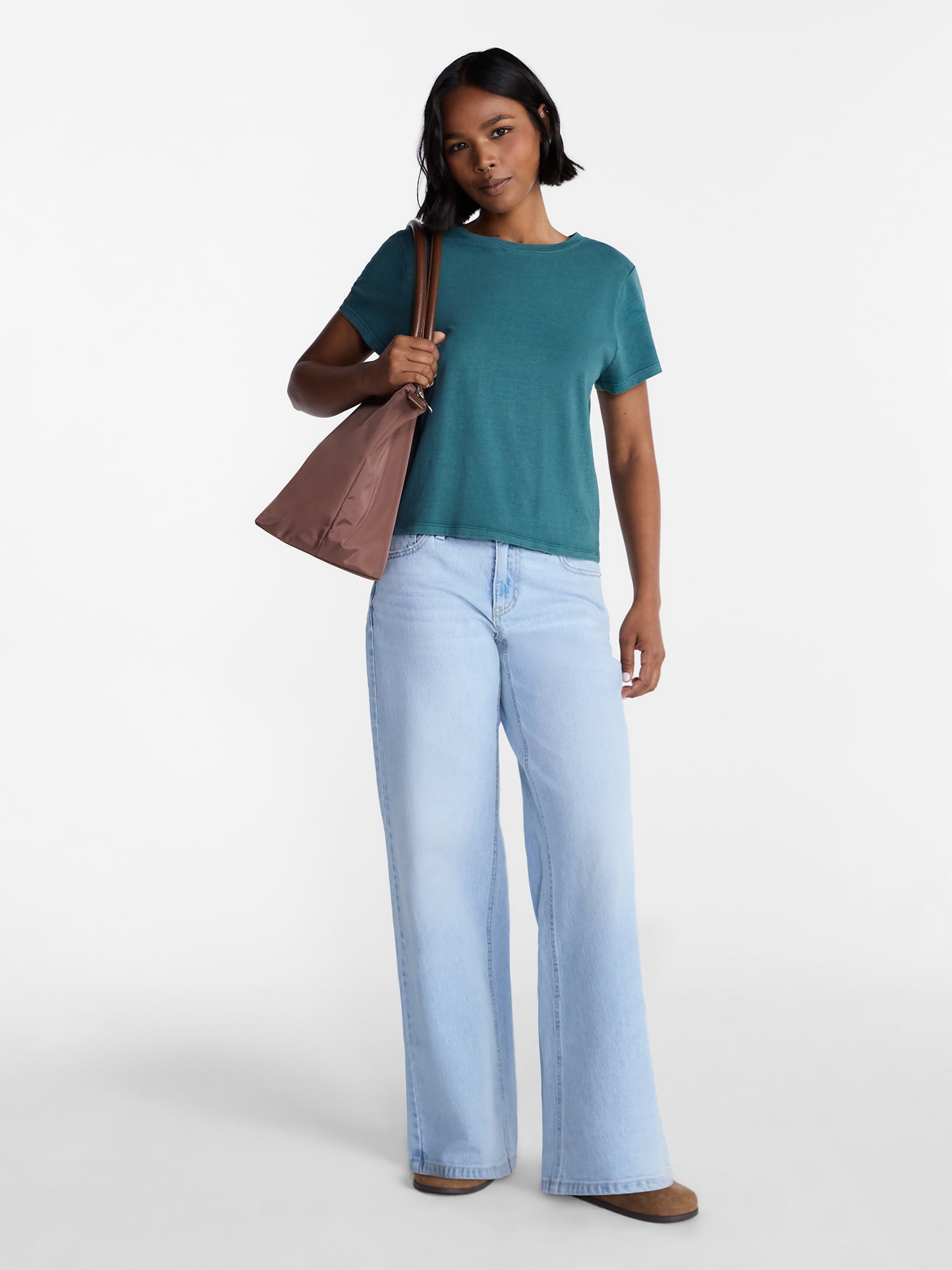 No Boundaries Washed Relaxed Fit Cotton Tee, Women's XXS-XXL