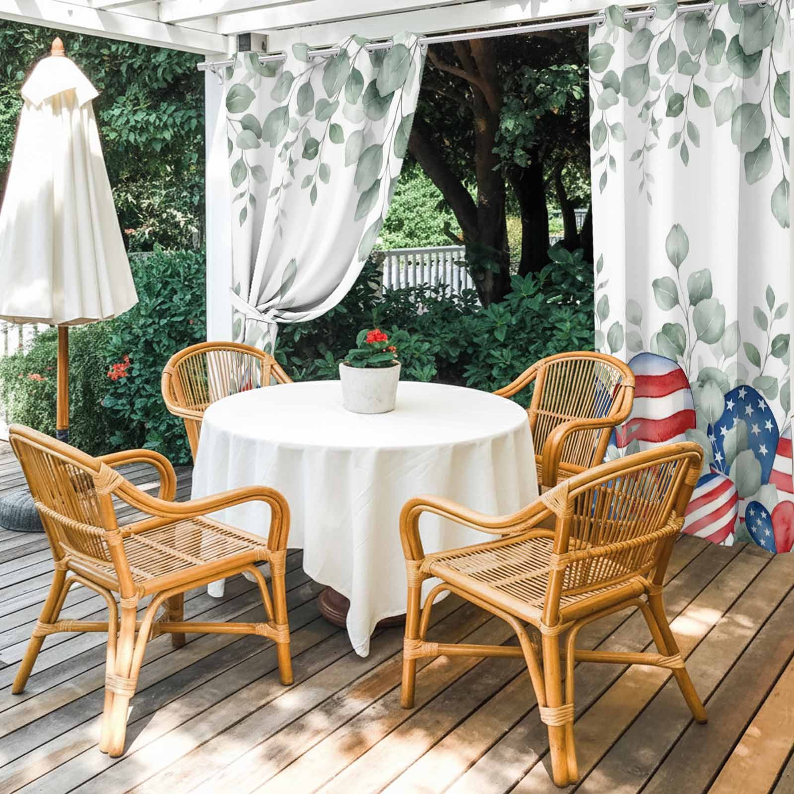 Independence Day Outdoor Curtains for Patio, Red Blue Star Stripe Love Heart Eucalyptus Leaves Sunshade Privacy Drapes Grommet Waterproof Outside Curtains for Porch/Cabana/Balcony 54"x 108", 1 Panel