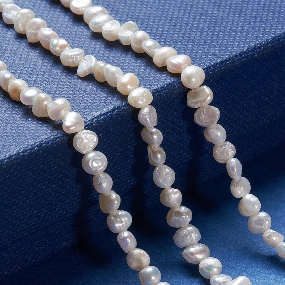 6 Strand Natural Cultured Freshwater Pearl Beads Strands Two Sides Polished White 3.5~4.5x2.5~3x3~3.5mm Hole: 0.5mm about 48pcs/strand