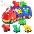 thumbnail image 1 of Camión de transporte de coches de juguete Veslier Dinosaur con 4 coches retráctiles, 1 of 7