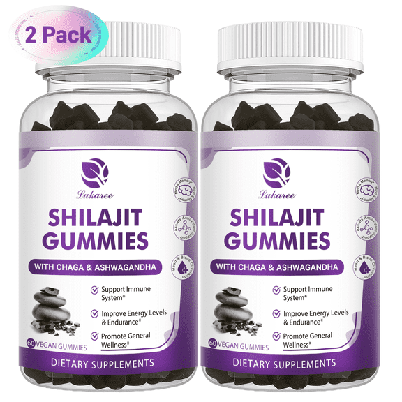 Shilajit Gummies, Organic Shilajit Resin Gummies with Ashwagandha & Turmeric & Black Seed Oil & Ginseng, Shilajit Supplement for Energy, Immune Support, Apple Flavor, 120 Count