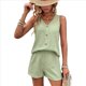 thumbnail image 1 of Conjunto Casual de 2 Piezas para Mujer, Jersey con Cuello en V y Pantalones Cortos de Cintura Alta, Chándal Transpirable de Color Sólido, Verde , Talla L, 1 of 9