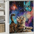 thumbnail image 6 of Orinice Cute Cat Butterfly Galaxy Bathroom Decor Set - Colorful Luxurious Shower Curtain Set with Hooks 60x72, 6 of 7