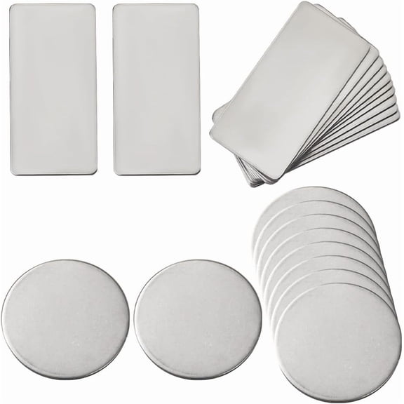 1 Box 20Pcs 35mm Metal Stamping Blanks Bulk Stainless Steel Stamped Flat Round Rectangles Silver Engravable Blank Plates for Engraving DIY Jewelry Craft Necklaces Earrings Making Supplies Silver
