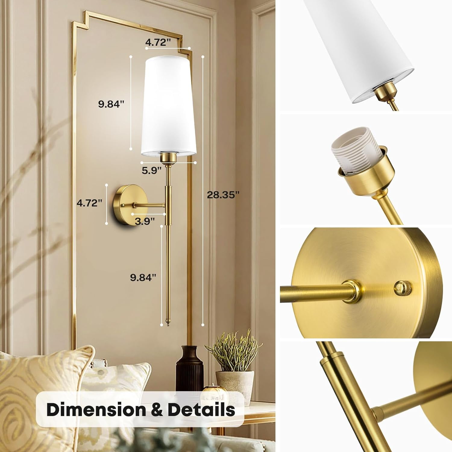 NookNova Dimmable 2-Light LED Brass Battery Powered Wall Sconces (2 Count) Rechargeable Wall Light with Remote,Wireless Battery Operated Wall Lamp For Bedroom, Living Room, Hallway