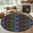 thumbnail image 2 of Round Rug 5ft Area Rug, Damask Baroque Ethnic Floral Bohemian Area Rugs for Living Room Bedroom, Rhombus Geometric Art Floor Mat Non-Slip Non-Shedding Carpet Indoor Accent Rugs, 2 of 9
