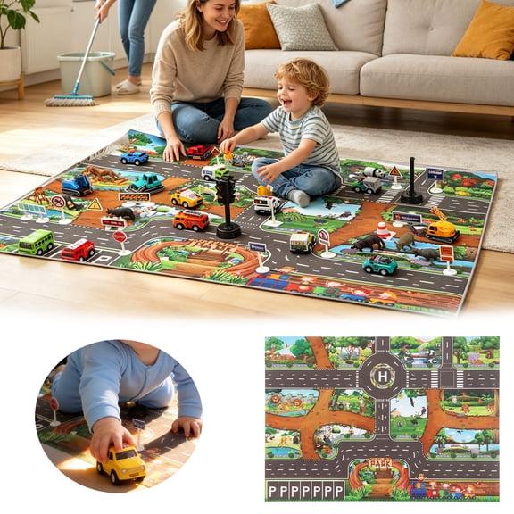 Clearance! Soovim Childrens Educational Play Mat, Road Street Carpet Rug for Kids, Green 83x57cm