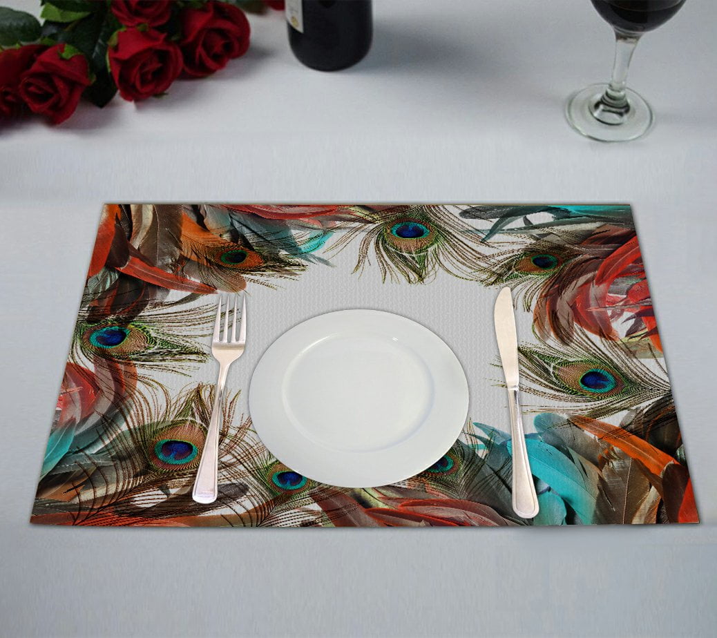 GCKG Exotic Style Placemat, Beautiful Peacock Feather Placemat 12x18