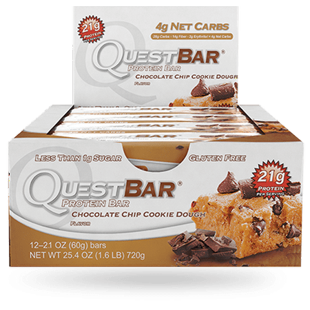 Quest Nutrition Protein Bar, Chocolate Chip Cookie Dough, 21g Protein, 2.12oz Bar, 24 Count&nbsp;