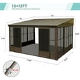 thumbnail image 2 of TOTAL Outdoor 10'x12' All-Season Sunroom Gazebo with Steel Roof, PVC Screen, Front & Side Door, Brown, 2 of 9
