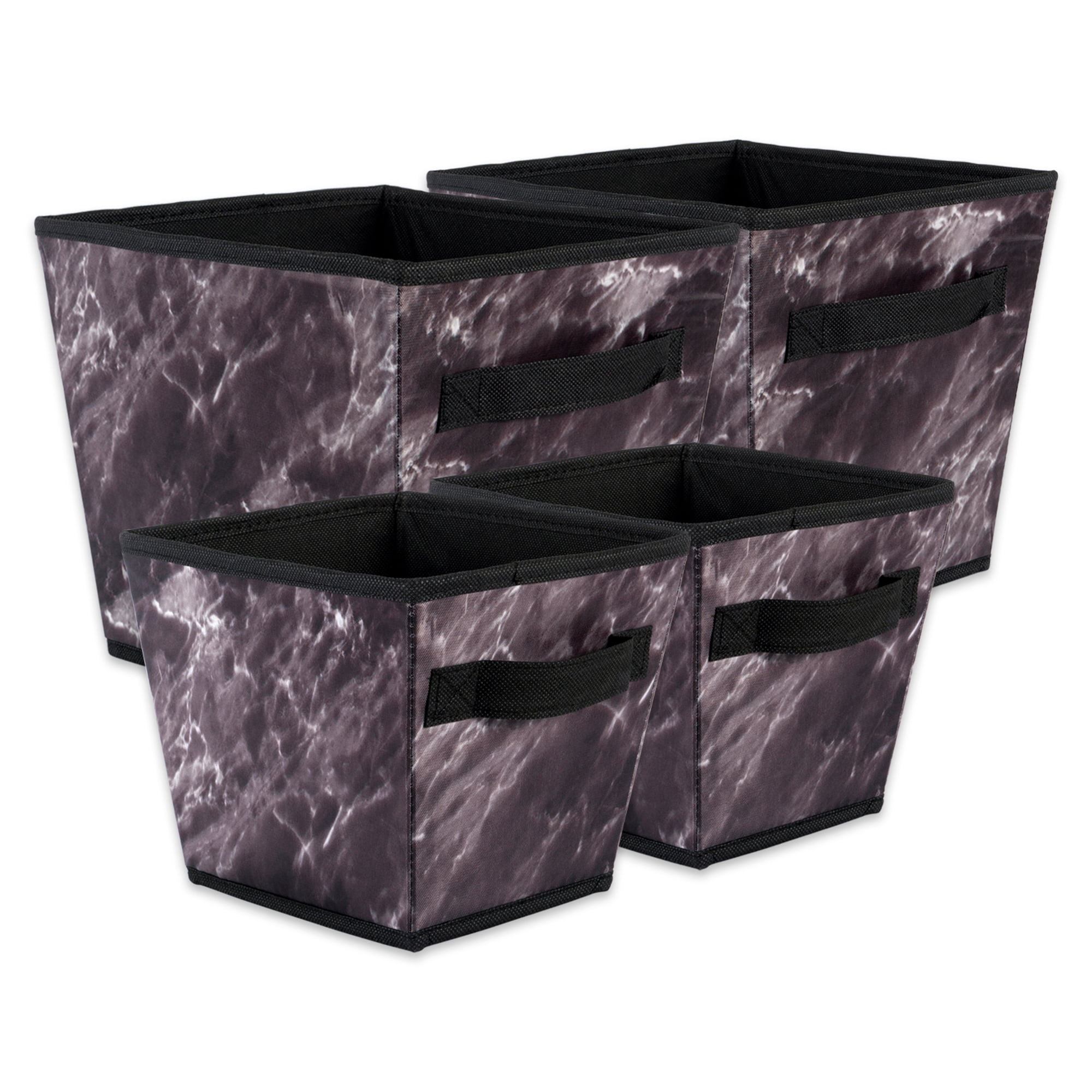 Set of 4 Black and White Marble Like Patterned Storage and Laundry Bin