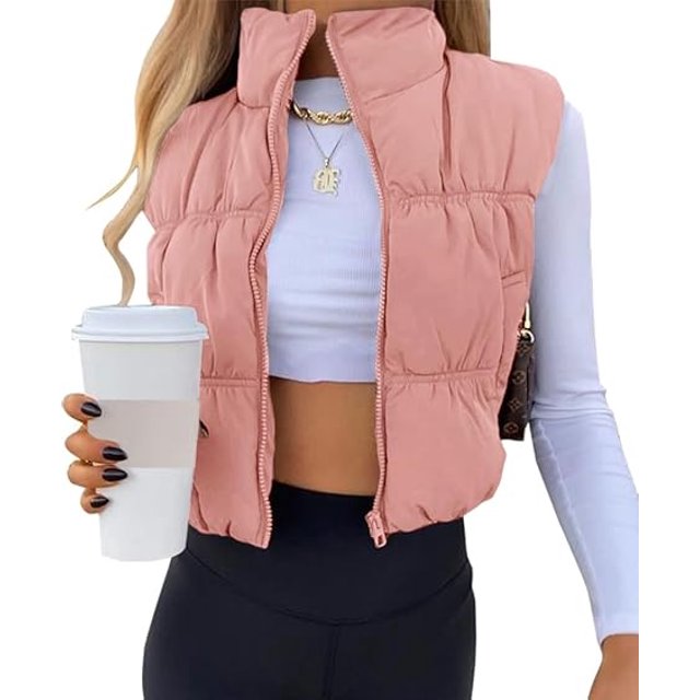 Solid Color High Waist Zipper Jacket Sleeve Vest Fashion Casual Short Top Vest