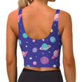 thumbnail image 3 of Haiem Space Pattern Womens Sports Bra - U Neck Padded Low Impact Yoga Bra Workout Crop Top Gym Moisture-Wicking Workout Vest -, 3 of 9